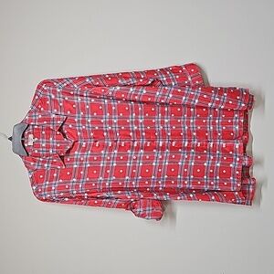 Crown and Ivy plaid and polka dot button down, red, blue, white, longsleeve, 3X